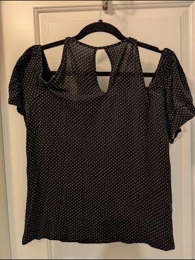 Black Cold-Shoulder Polka Dot Blouse